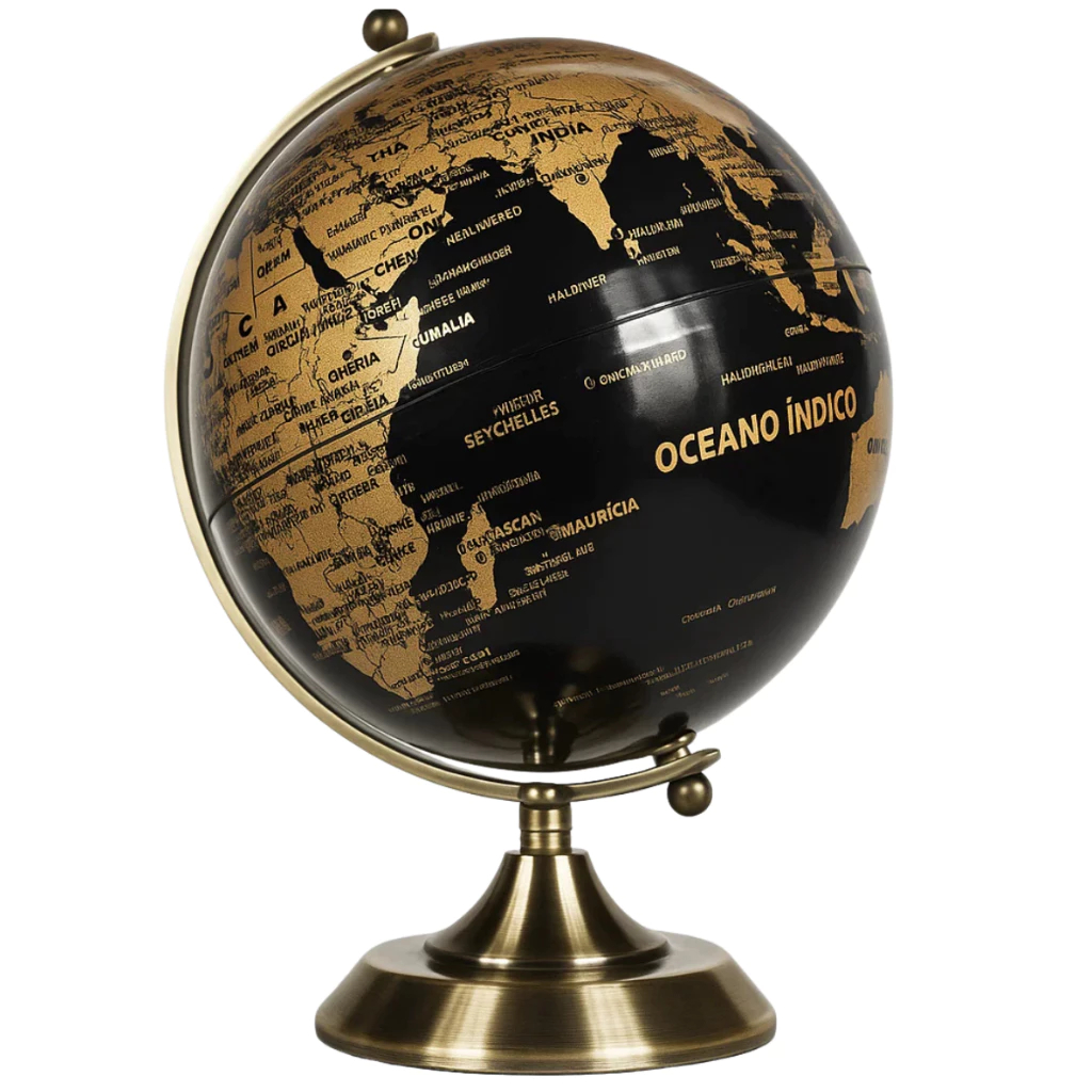 Enfeite Decorativo Globo Terrestre Luxo Giratório Com Base em Metal Dourado 26cm