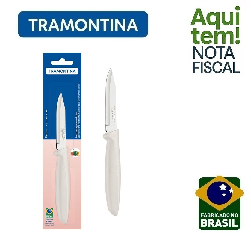 Faca para Legumes e Frutas Tramontina Plenus Lâmina em Aço Inox e Cabo de Polipropileno Branca 3 em Oferta na Shopee