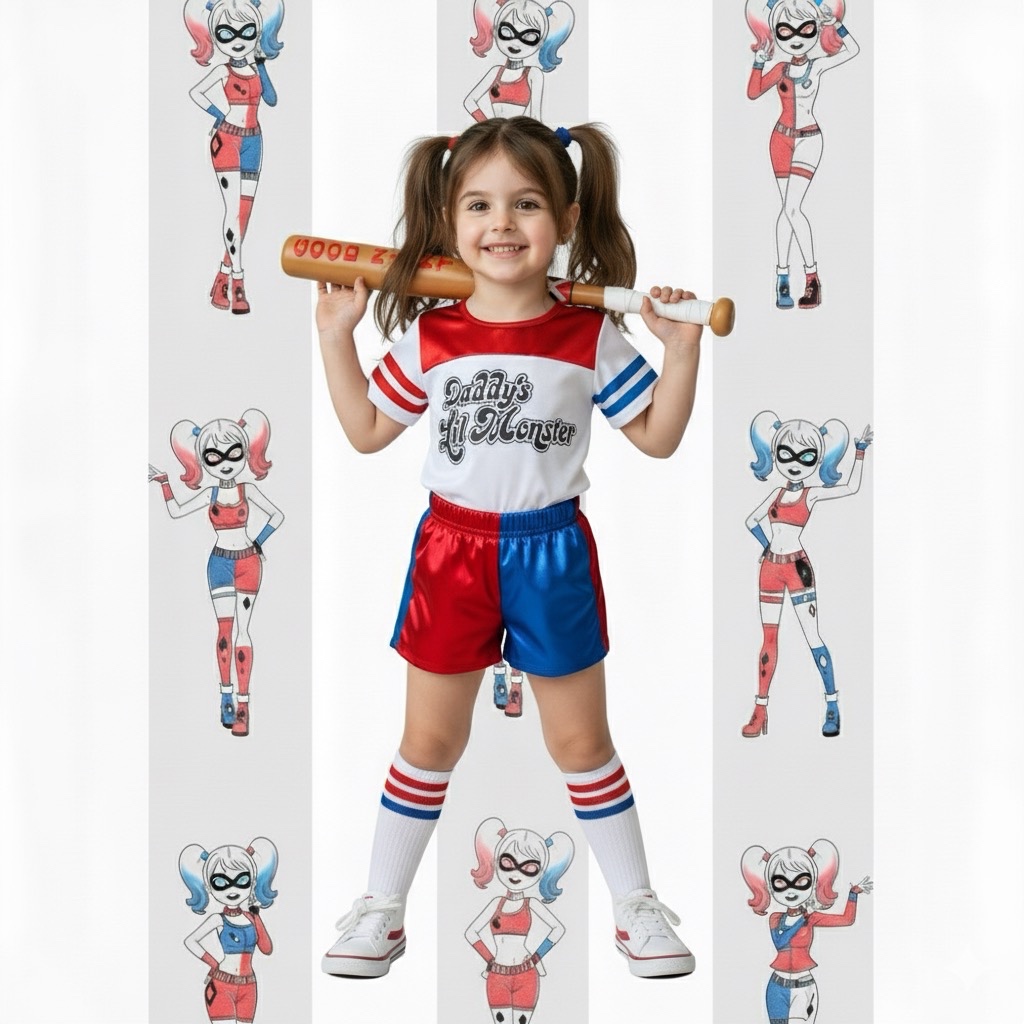 Fantasia Arlequina Infantil com Taco Arlequina Harley Quinn Esquadrão 1 a 8 anos