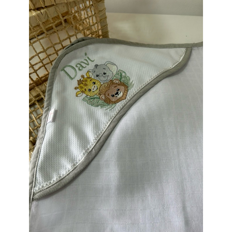 ENXUGADOR  COM CAPUZ FEITO DE FRALDA 70x100, IDEIAL PARA RECÉM NASCIDO