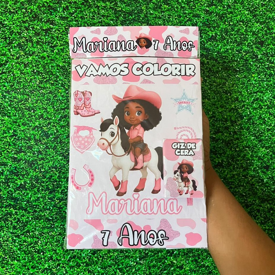 Revistinha de Colorir Personalizada Fazendeira Boiadeira - Livrinho de Colorir - Lembrancinha de Aniversário Giz de Cera