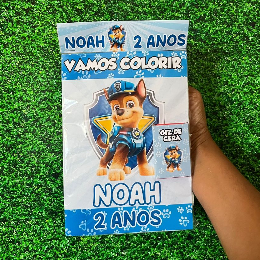 Revistinha de Colorir Personalizado Patrulha Canina Chase - Livrinho de Colorir -Lembrancinha de Aniversário Giz de Cera