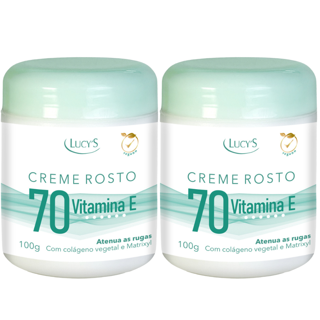 Kit 2 Creme Facial 70 Para Rugas Com Vitamina E, Colágeno vegetal e Matrixyl Antirrugas 100g