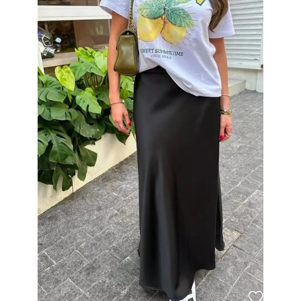 SAIA DE CETIM LONGA MIDI ELEGANTE CHIC TRADICIONAL ATEMPORAL FEMININA