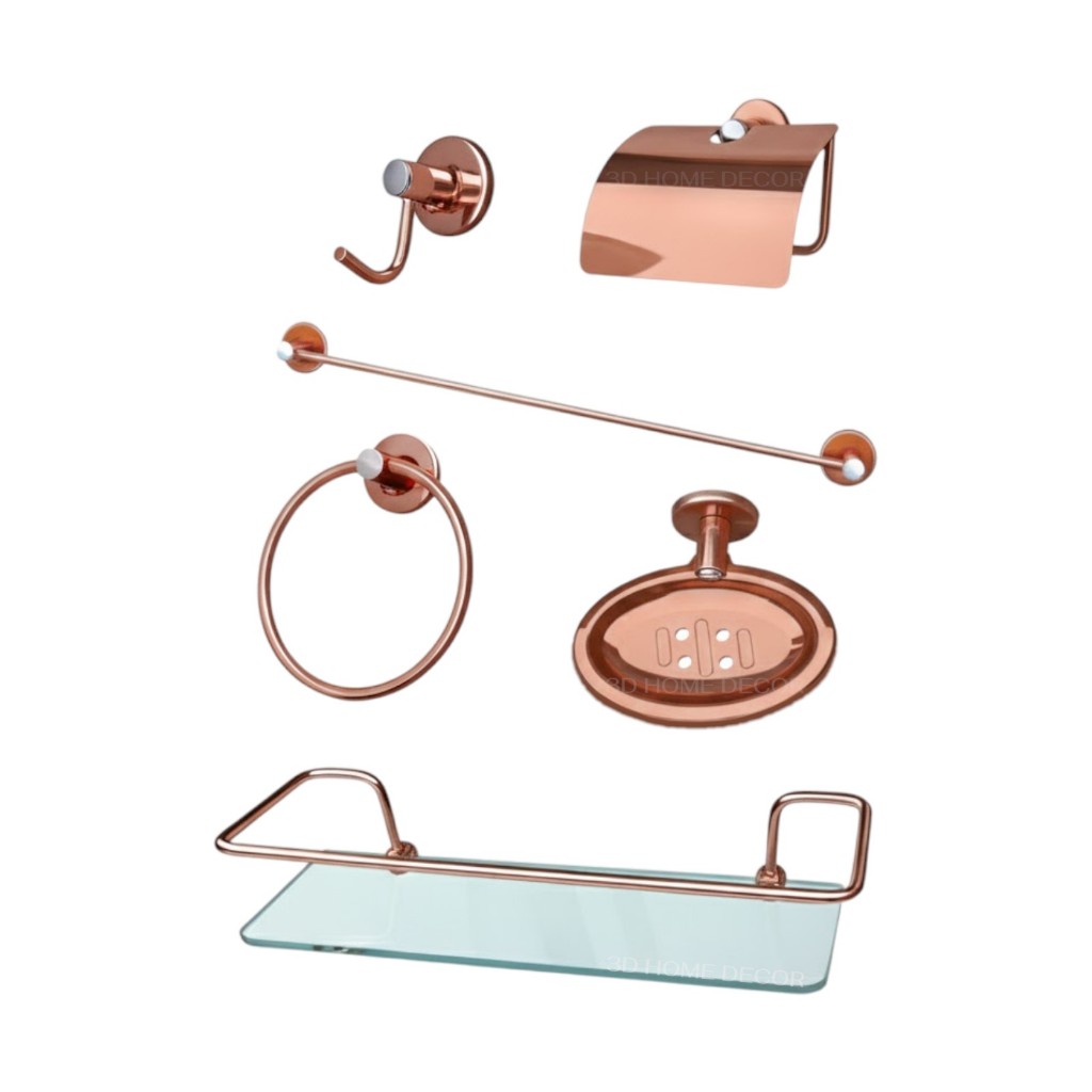 Acessórios P/ Banheiro Prateleira 30 CM Rose Gold Brilho Em Metal Papeleira Saboneteira em Aço INOX 6 Peças Saboneteira