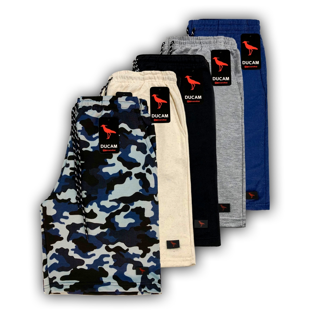 Kit 5 Bermudas de Moletom Camuflada Lisas e Listradas Tecido de qualidade em Oferta na Shopee