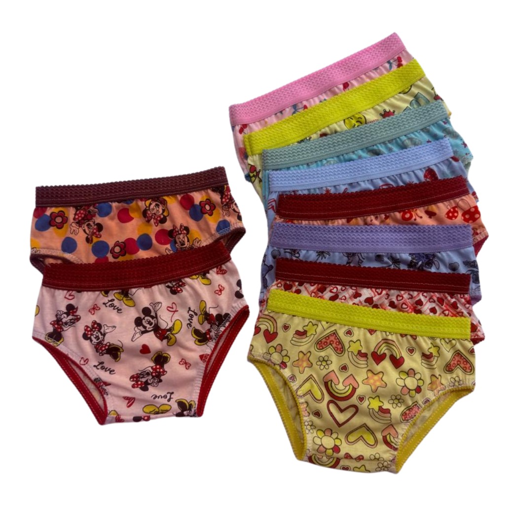 kit 20 Calcinhas Infantil de Criança 100% Algodão Estampada com Elástico de Cós
