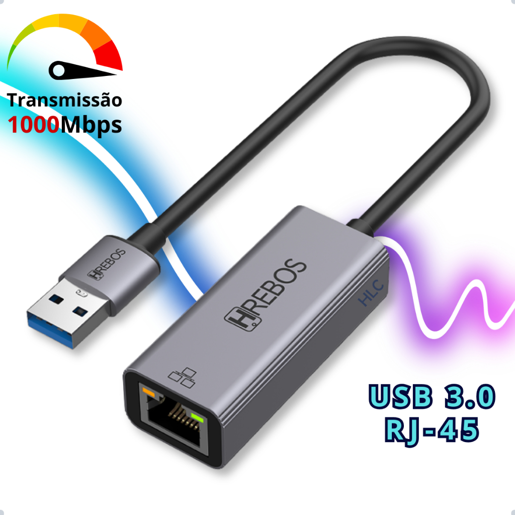 Adaptador de Rede USB 3.0 para RJ45 Gigabit 1000 Mbps Notebook Computador PC Portátil Ethernet RJ-45
