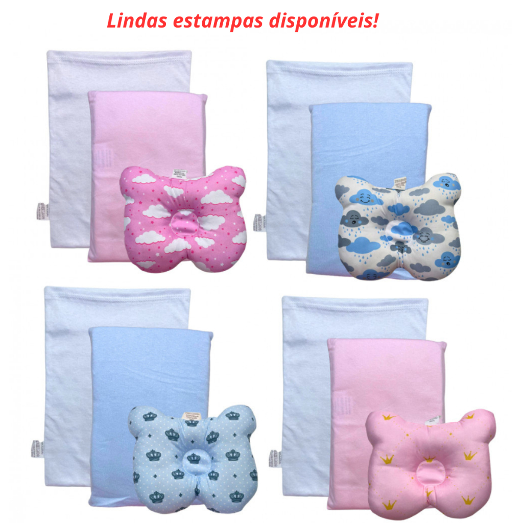 Kit Travesseiro Bebê Antissufocante Anatômico Menino Menina Enxoval Nenê Rescem Nascido