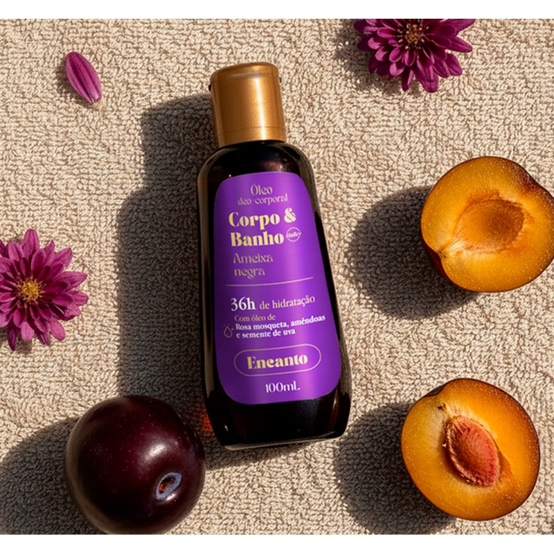 1 Frasco Oleo Deo Corporal Coro & Banho Ameixa Negra Rosa Mosqueta , Amendoas, Semente Uva 36H Hidratacao Halley 100 ml em Oferta na Shopee
