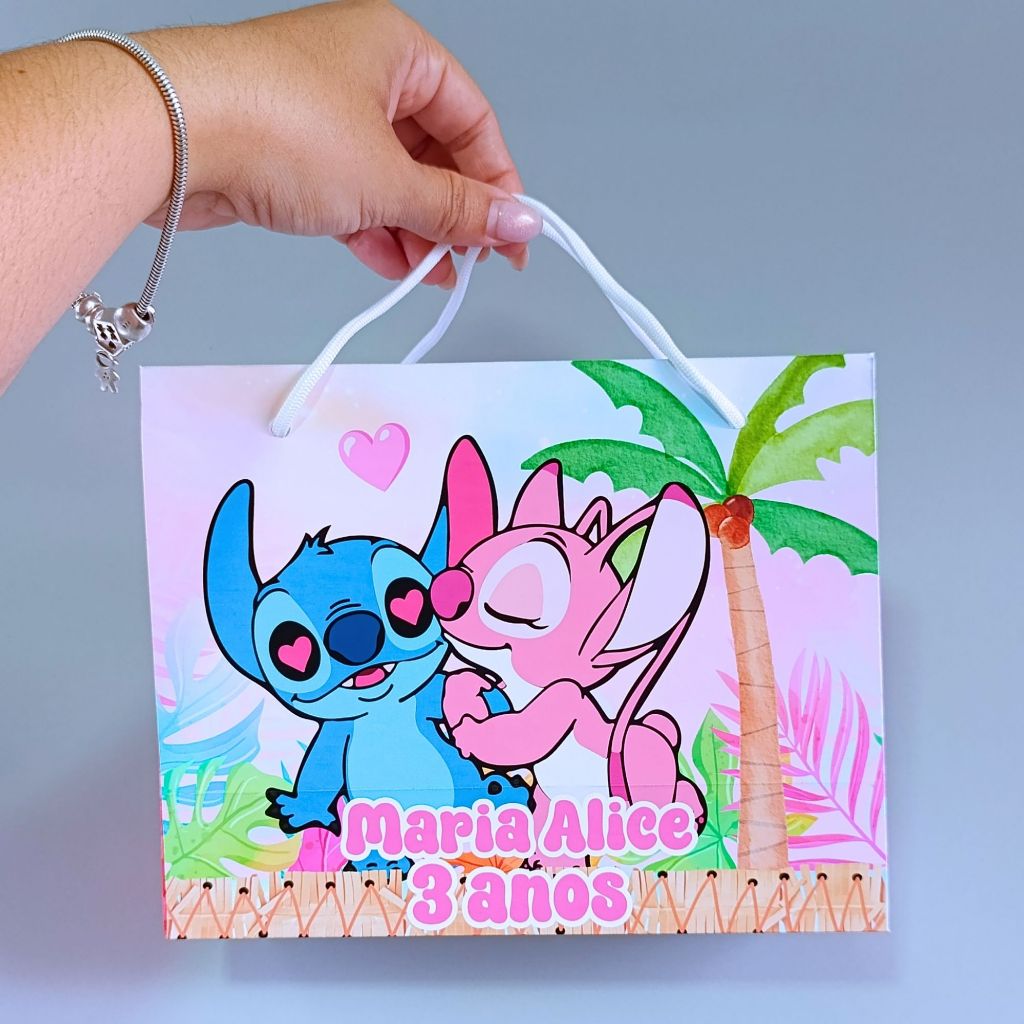 Sacolinha Personalizada Stitch e Angel/Lembrancinha de Festa/Personalizado Stitch/Decoração de Festa