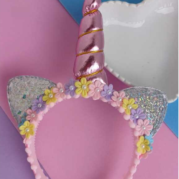 Tiara luxuosa unicornio, orelhinha, laço do unicornio, tiara candy color