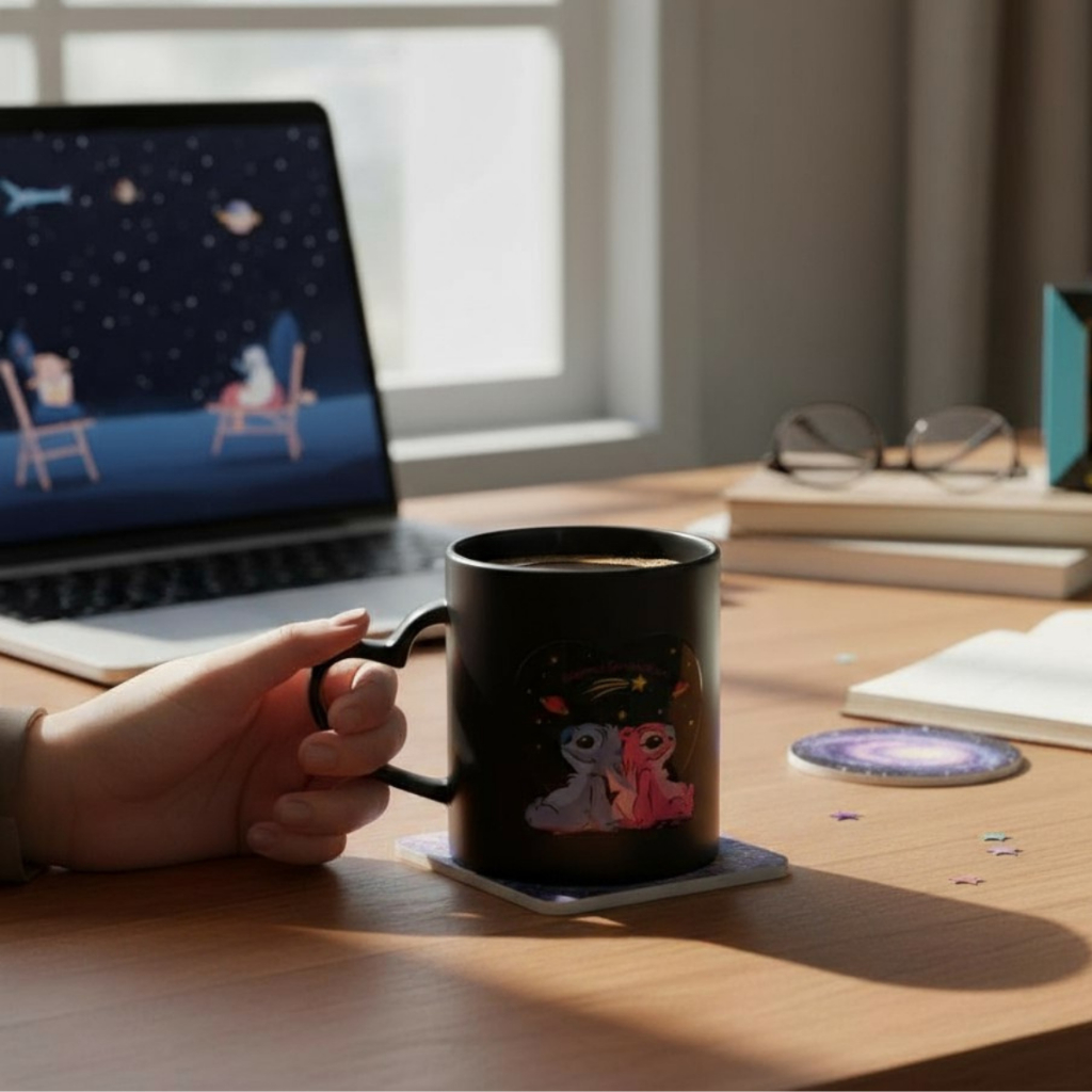 Caneca Magica Muda Cor Calor Stitch Preta Presente Criativo Namorados Aniversário 300ml
