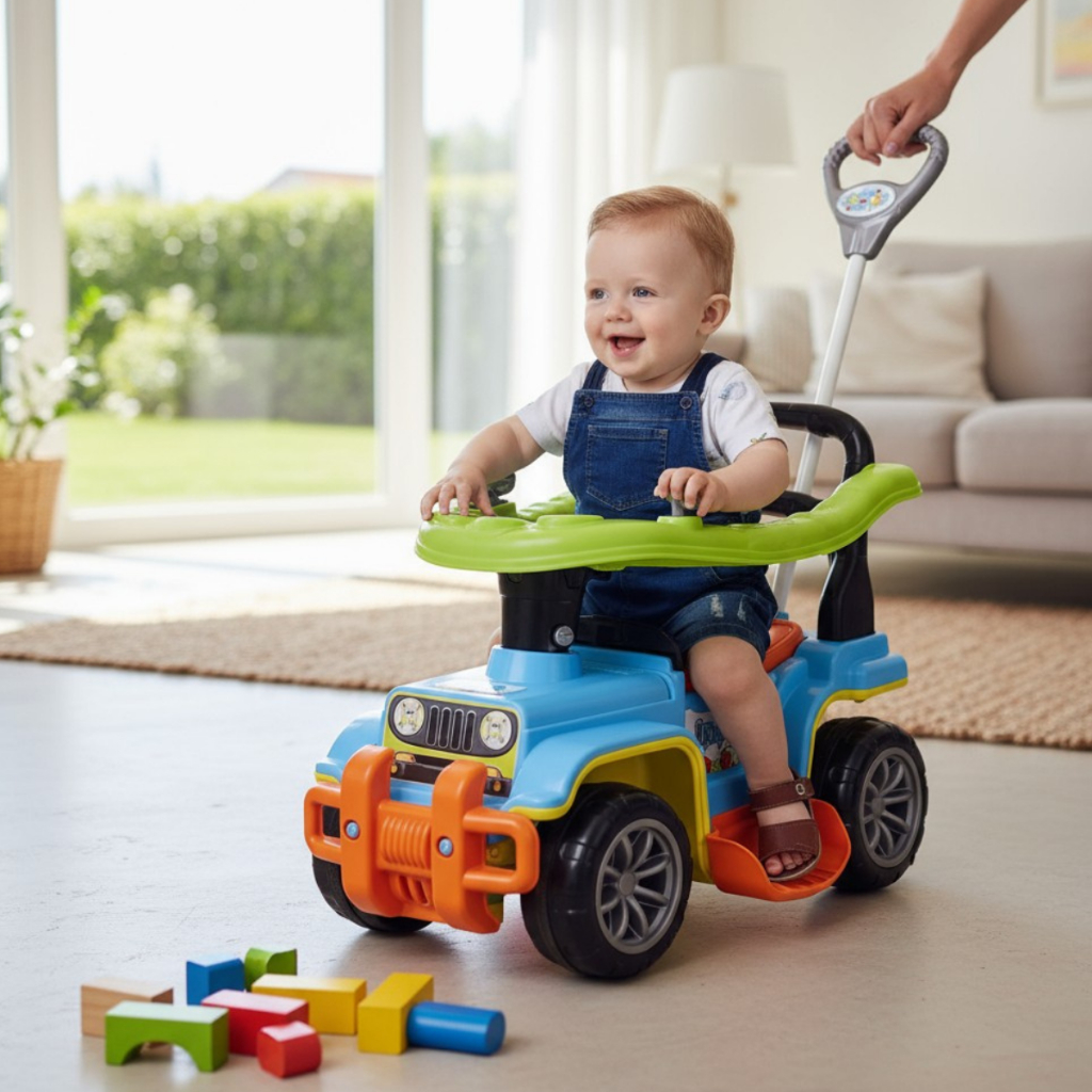 Carrinho Passeio Jip Jip com Buzina e Som Infantil Maral seguro e resistente colorido +9 meses