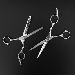 Kit 2 Tesouras Semi Profissionais Fio Navalha 6.0 e Desfiadeira 6.0 Prata