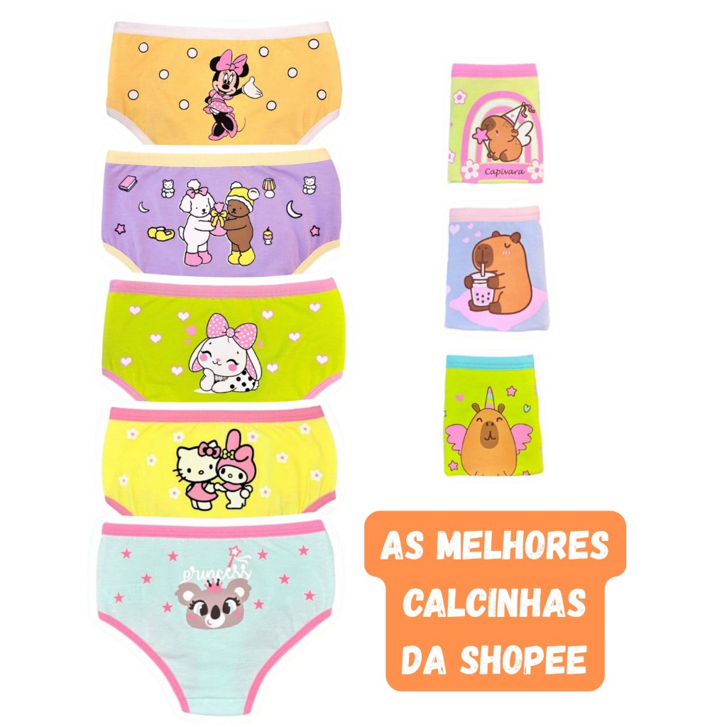 Kit com 10, 5 ou 2 Calcinhas Infantil De Algodão Ultra Confortável Toque Suave e Macio Desfralde Menina