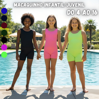 Maio Macaquinho  Infantil e Juvenil  Feminino com Faixa Lateral Para Natação e Hidroginástica + Brinde - Moda Praia em Oferta na Shopee