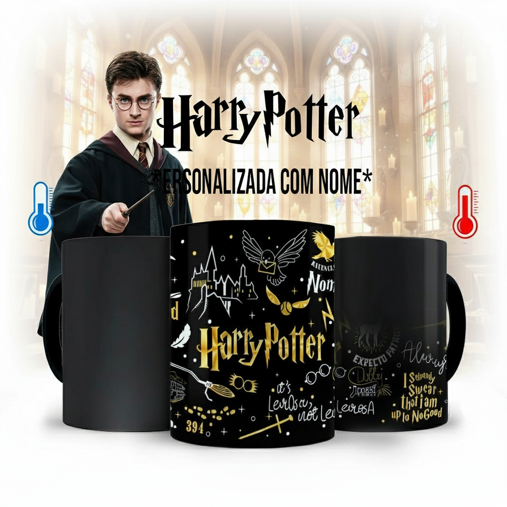 Caneca Mágica Harry Potter Clássica com Nome Personalizado