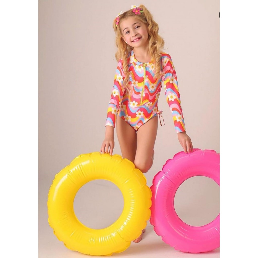 Maiô infantil menina praia piscina com zíper e proteção uv biquíni promoção presente de natal
