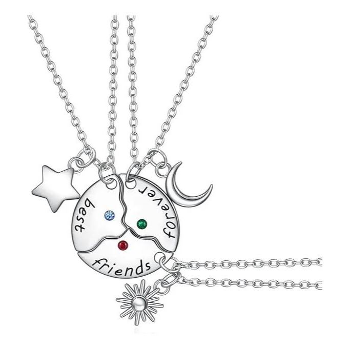 Colar da Amizade Best Friends Melhores Amigas Com Berloques Lua Estrela Sol 3 Peças