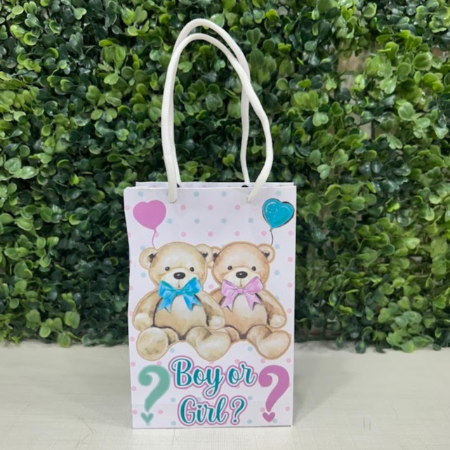Sacolinha Chá Revelação - Ursinho Roxo e verde - cha de bebe - PEGUE E MONTE - Personalizados - Lembrancinhas- kit festa