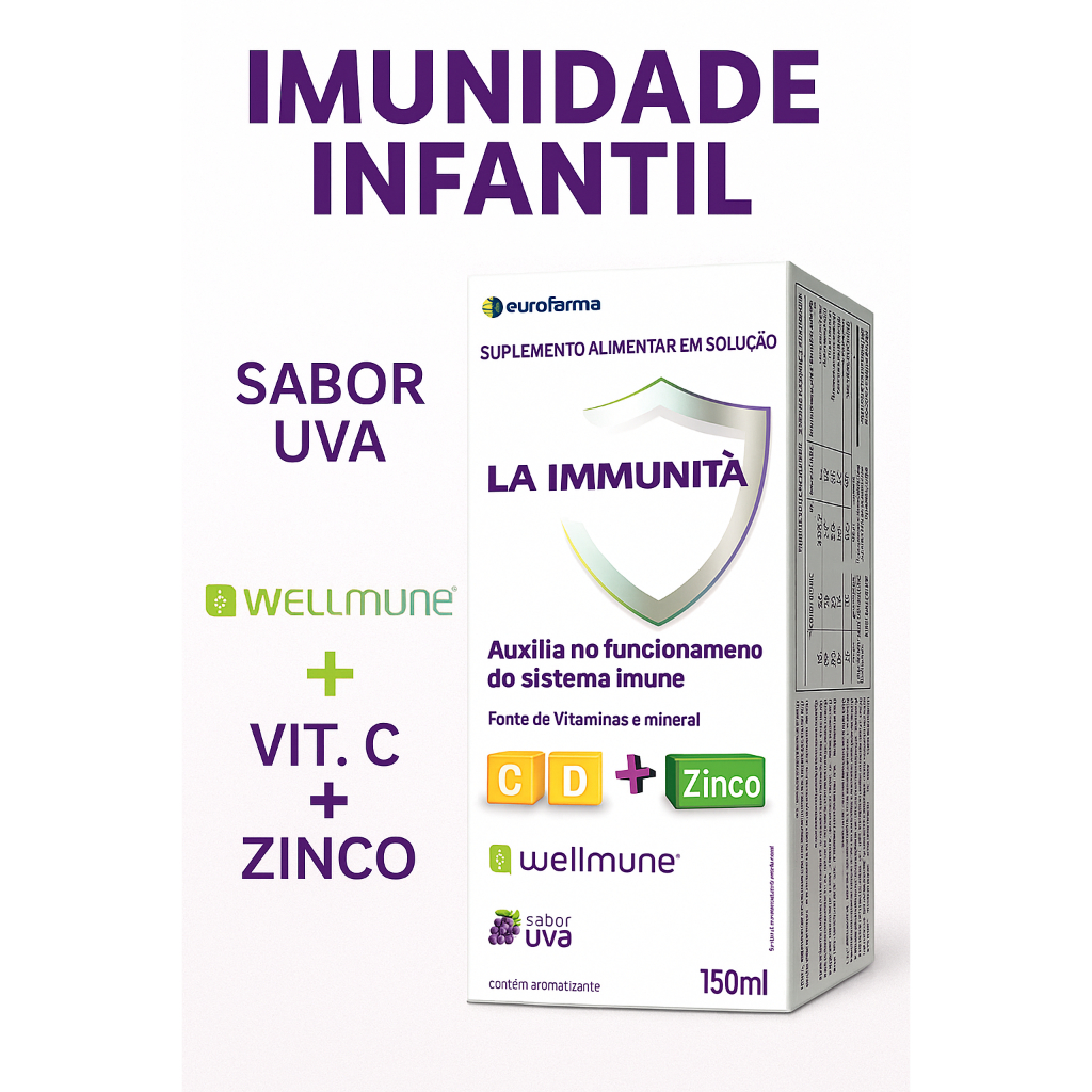 La Immunità 150 mL | Suplemento Infantil c/ Vitamina C + D + Zinco + Wellmune | Imunidade Infantil