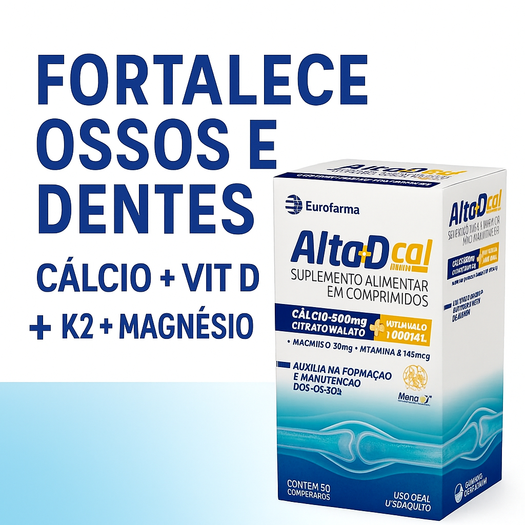 Alta D Cal 60 Comprimidos | Cálcio + Vitamina D + K2 MenaQ7 + Magnésio | Saúde dos Ossos e Dentes