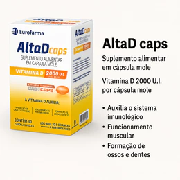 Alta D Caps 30 Cáps | Vitamina D 2000UI | Fortalece Ossos, Dentes e Imunidade | Eurofarma