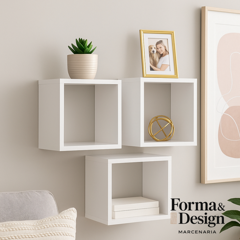 Kit 3 Nichos Quadrados MDF Branco 30x30 cm | Decoração Moderna | Prateleira Suspensa Parede