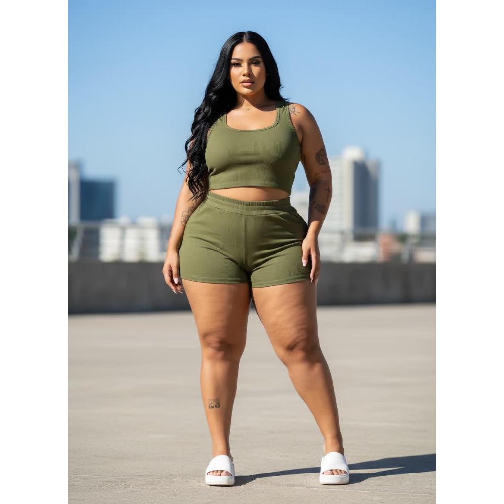 Conjunto Feminino Plus Size Casual Confortável Estiloso Top Short em Oferta na Shopee