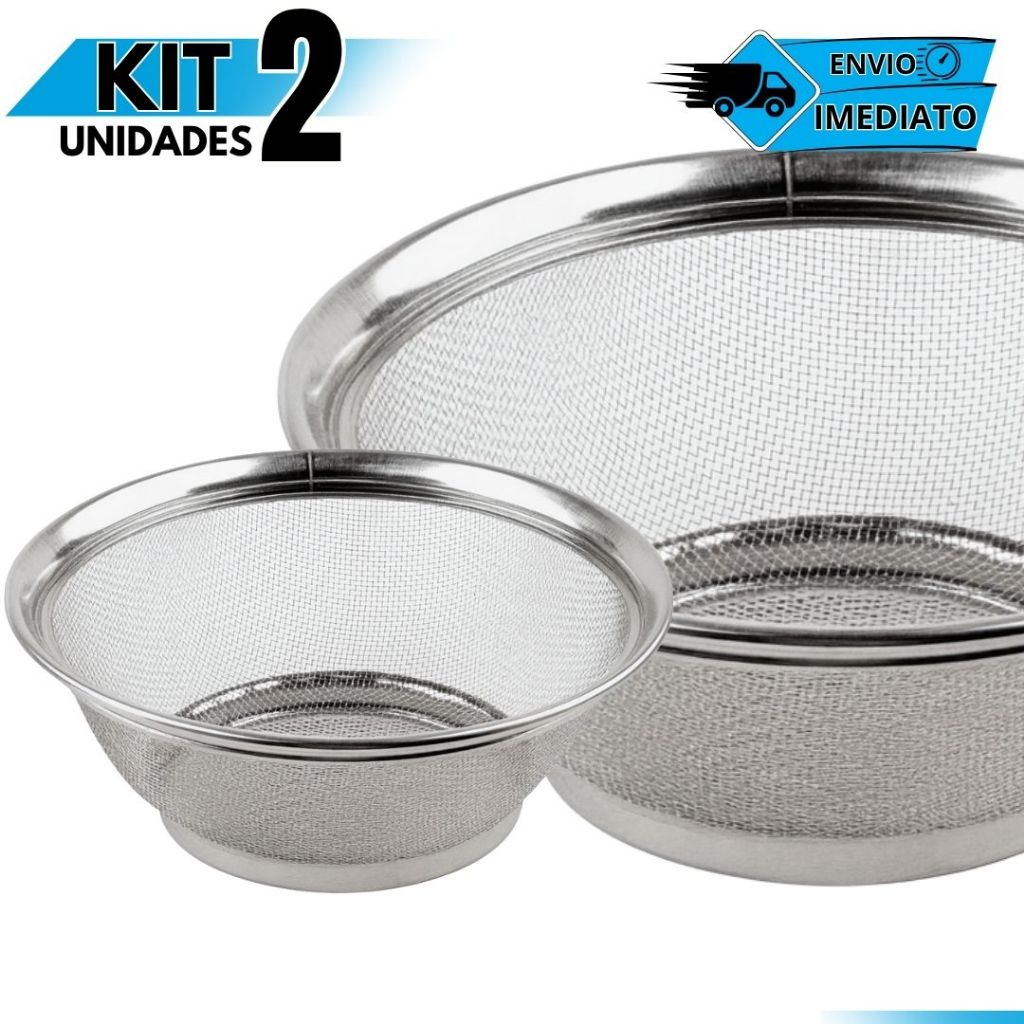 Kit 2 Cestas em Inox Escorredor Multiuso 22cm Cozinha Escorredor de Macarrão Legumes Arroz Fruteira