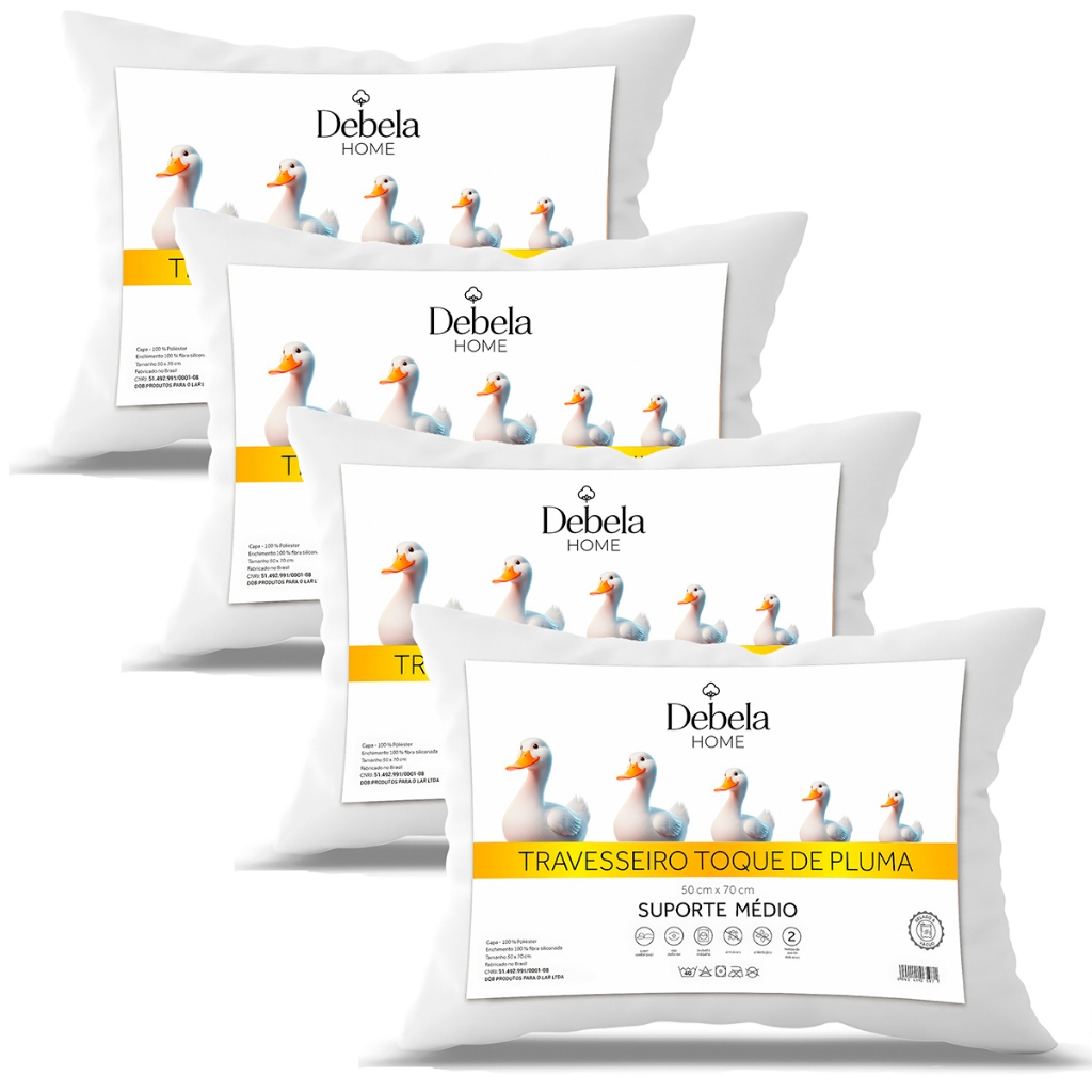 Kit 4 Travesseiro Pluma de Ganso Confortavel e Macio Antiacaro 50x70cm