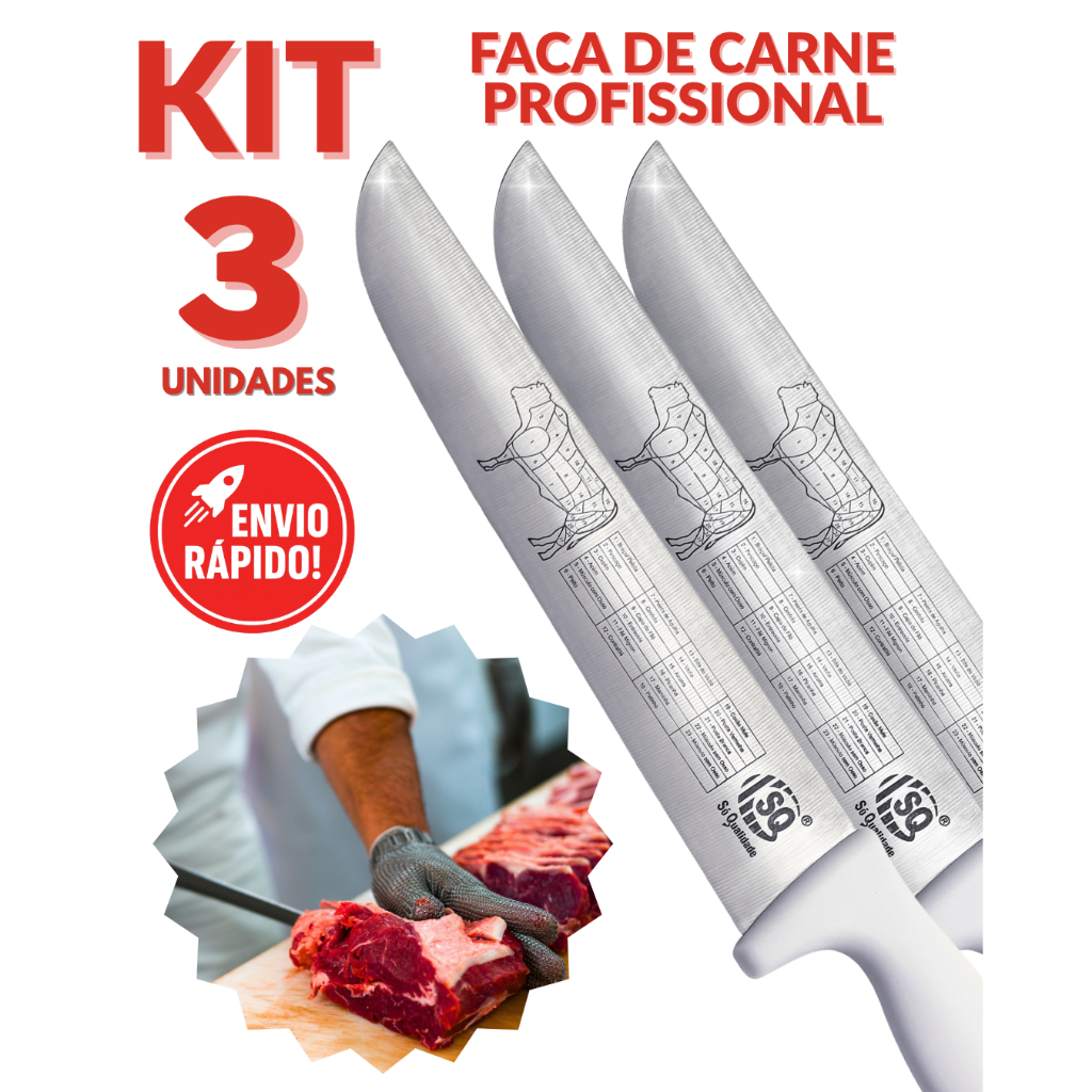 Kit De Faca Para Carne 10 Polegadas Aço Inox Cozinha Churrasco Profissional Natal Evento Buffet