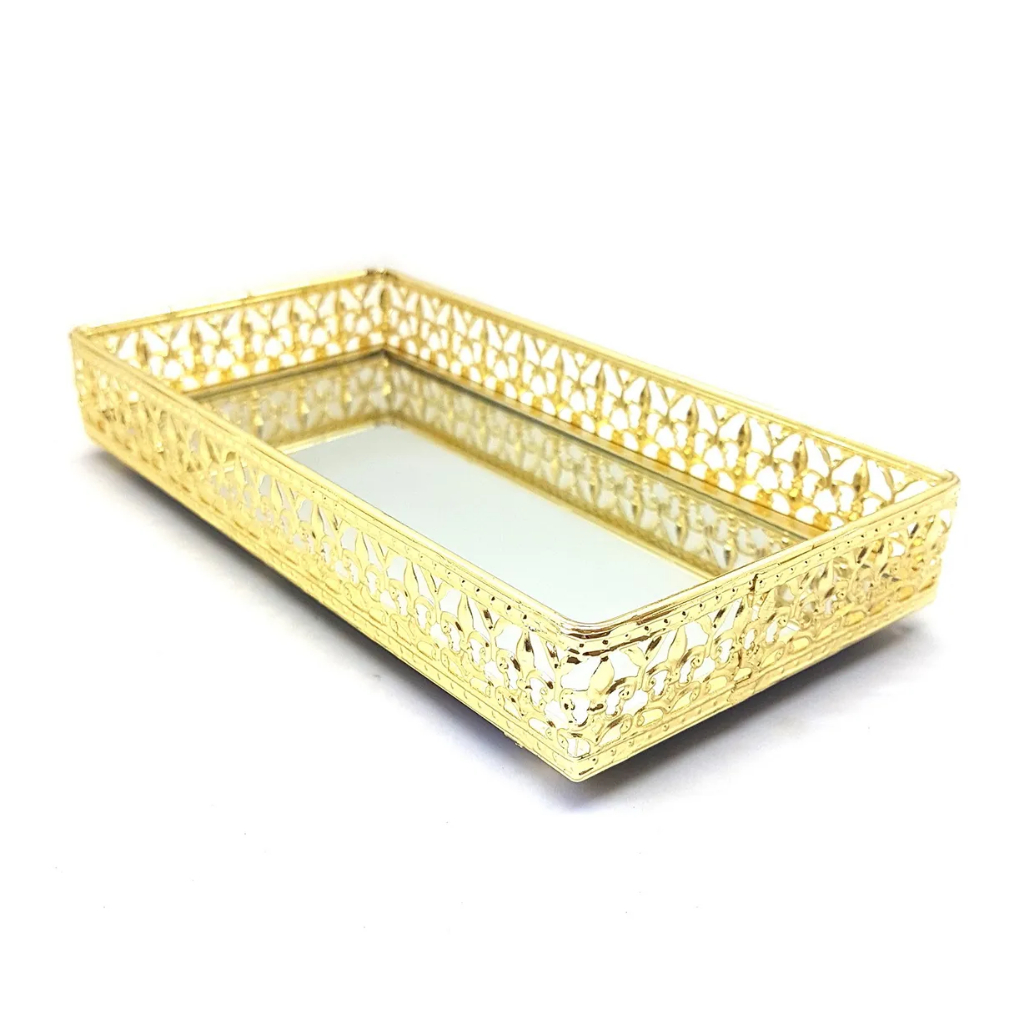 Bandeja De Metal Retangular Espelhada Decorativa Lavabo/Sala/Cozinha 20x10cm Dourado/Rosé Gold/Prata