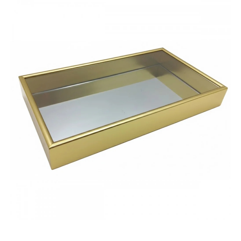 Bandeja Retangular Espelhada Dourado Decorativa Para Lavabo/ Sala/ Cozinha