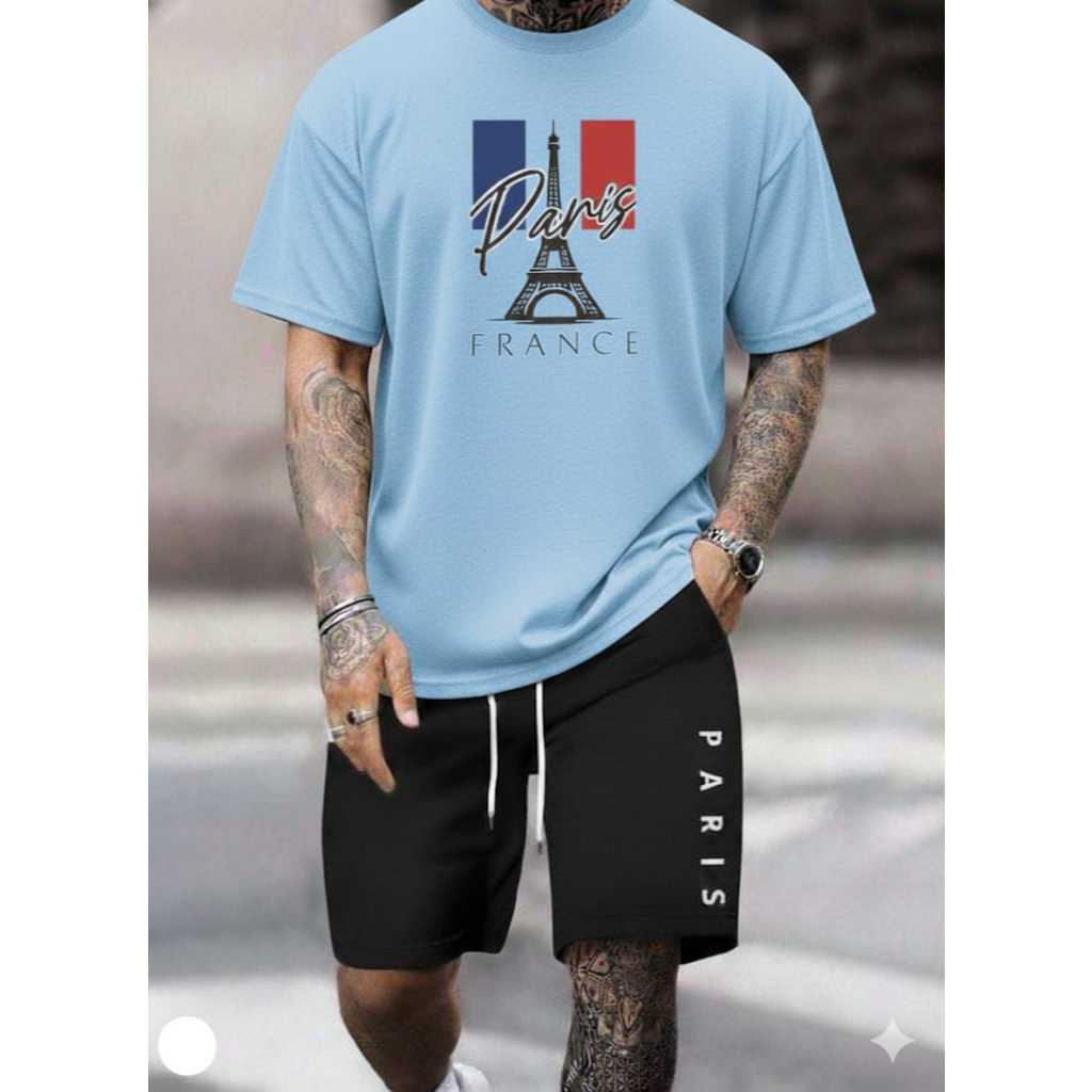 Conjunto Paris France Masculino  Camiseta 100% Algodão + Bermuda Tectel Streetwear Premium