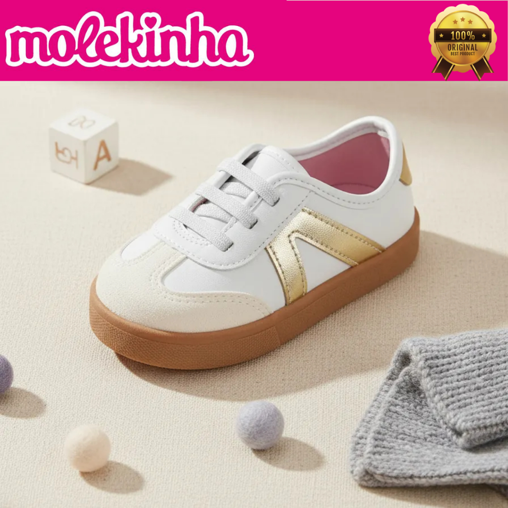 Tênis Infantil bebe Molekinha Fashion Meninas Estiloso Calce Fácil Cinza Detalhe Metalizado Original em Oferta na Shopee