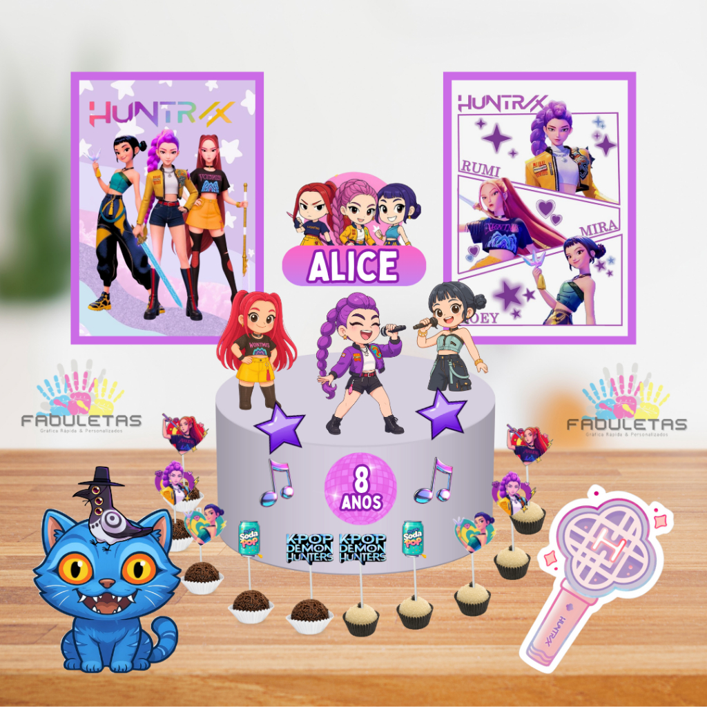 Kit Festa Só Um Bolinho GUERREIRAS DO K-POP Enviar Nome/Idade IMEDIATAMENTE