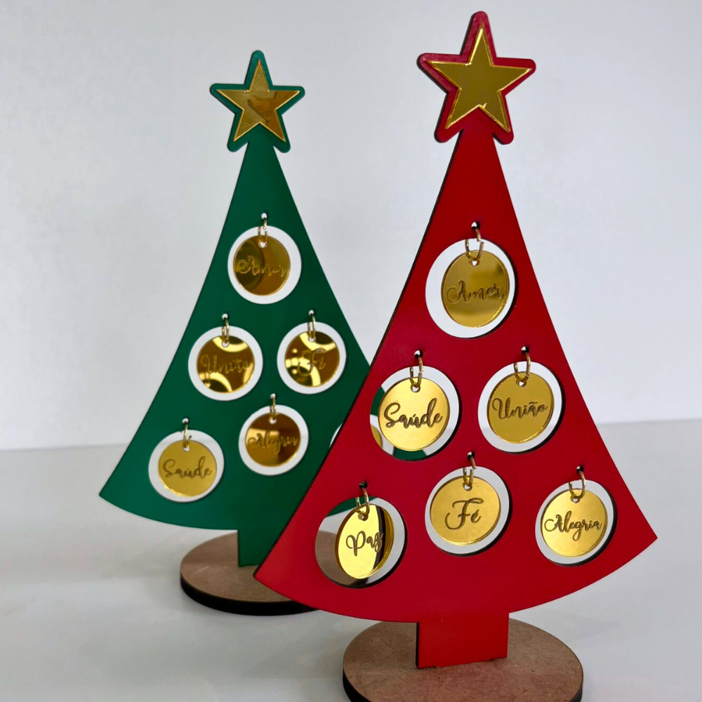 Enfeite Árvore de Natal de Mesa Mdf Palavras Positivas Fé Amor União