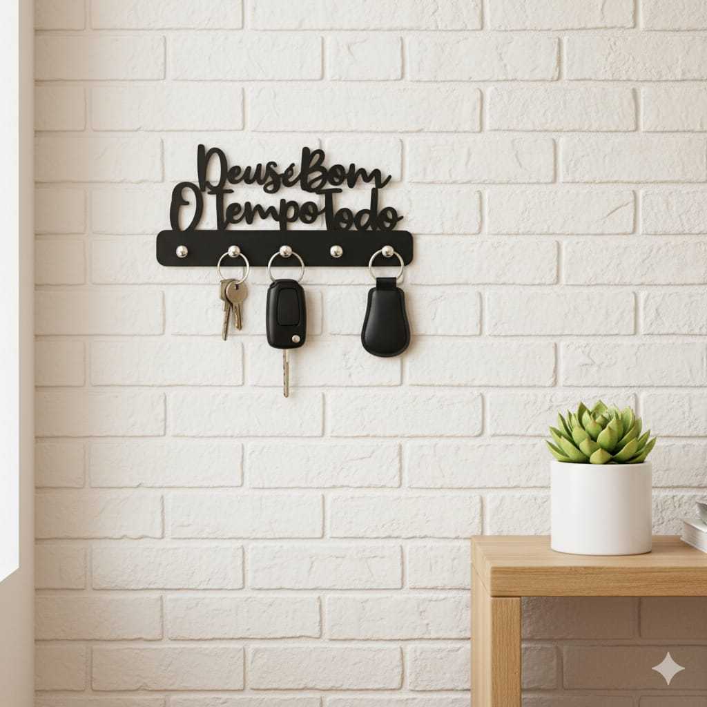 Porta Chaves de Parede Decorativo Multiuso em MDF 3mm Preto Deus é Bom o Tempo Todo Envio Imediato em Oferta na Shopee