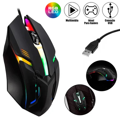 Mouse Óptico Gamer RGB Tomate MMO-G03 1200 DPI USB Com Fio LED Colorido Ergonômico para PC e Notebook