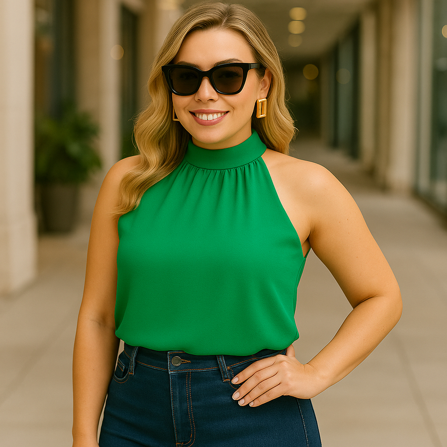👗 Blusa suzana Regata Laço – Chique, Elegante e Moderna  Estilo: Social / Elegante / Moderna