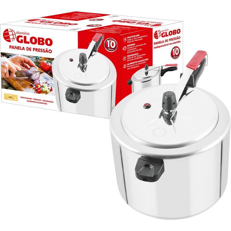 Panela de Pressão Polida 10 litros Alumínio Globo Fogão a gás 3 anos de garantia Inmetro em Oferta na Shopee