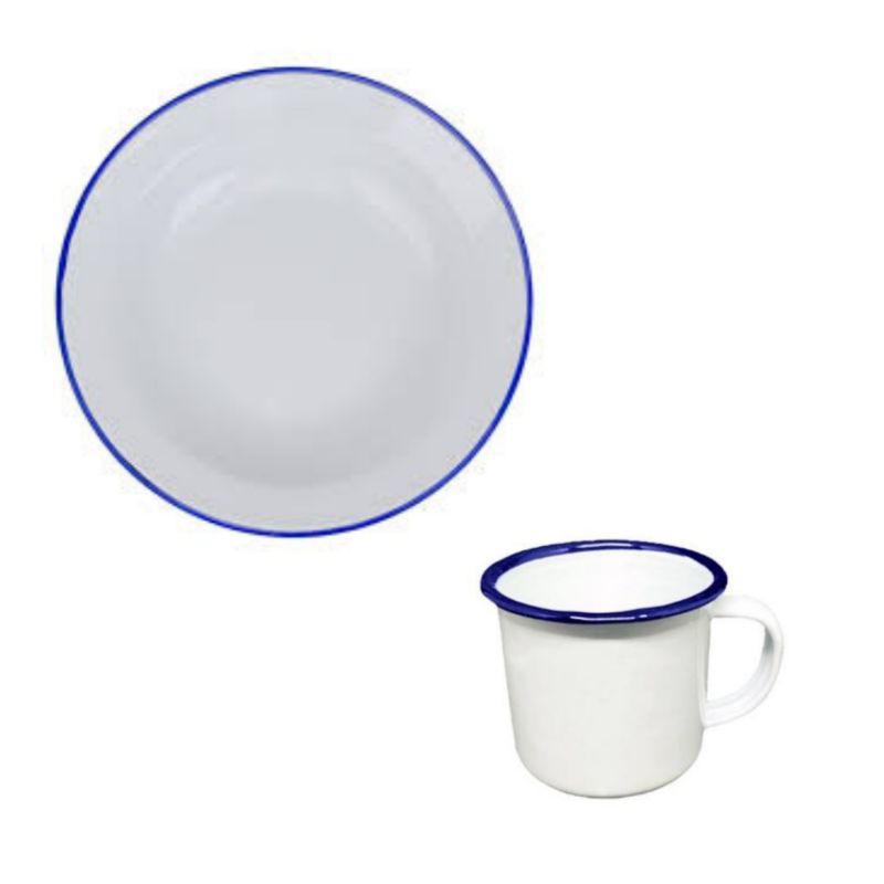 Kit Prato Fundo Esmaltado de Ágata 22cm mais Caneca 350ml