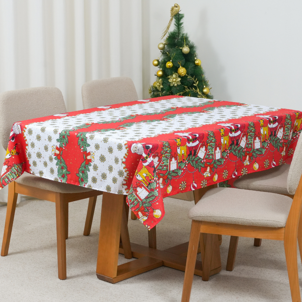 TOALHA DE MESA ESTAMPADA NATAL BRILHARE 1 PEÇA TECIDO OXFORD 100% POLIÉSTER DECORAÇÃO NATALINA ELEGANTE LUXO E DURÁVEL