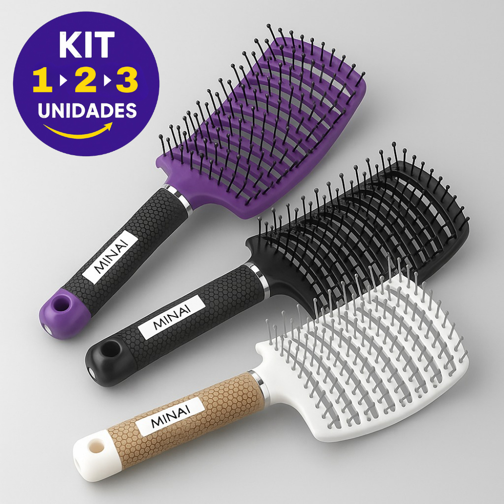 Kit 1 / 2 / 3 Escovas Raquete Curva Vazada Cerâmica Profissional Massageadora Cabelos em Oferta na Shopee