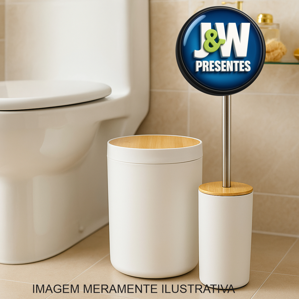 Lixeira Luxo Bambu Kit Banheiro 2 Peças 7 Litros Acessórios de Lavabo com Escova Sanitária em Oferta na Shopee