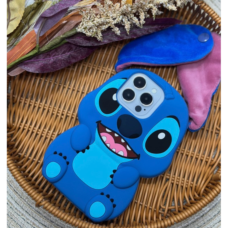 Case capa emborrachada de Telefone lilo Stitch Orelha com Alça Silicone Macio 3D para iPhone 11, 12, 13, 14, 15 Pro Max