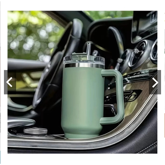 Térmico Copo Inox Alça Flip Straw com canudo de Metal 1200ml