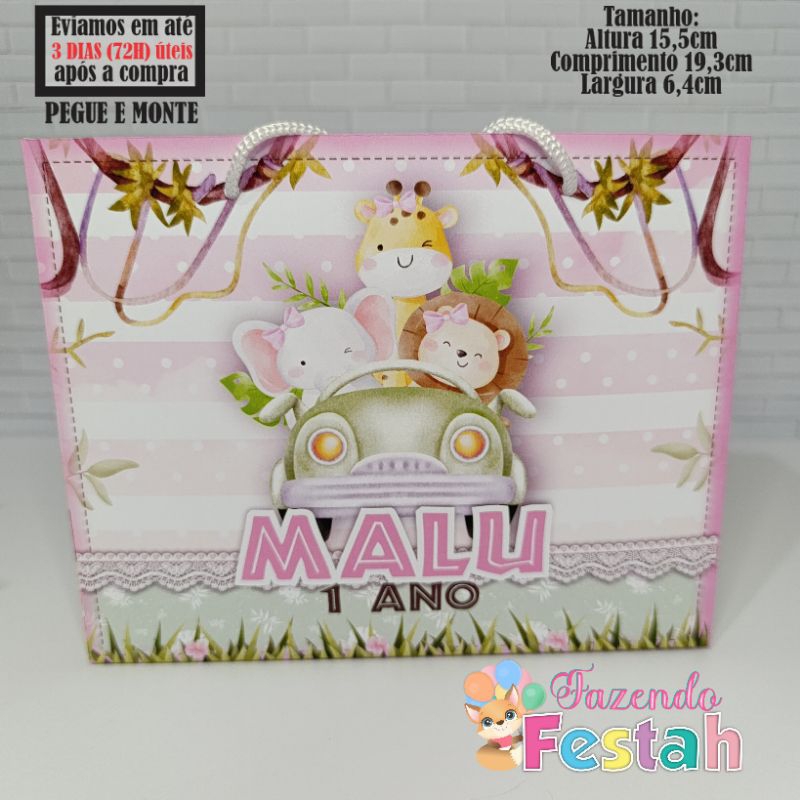 Sacolinha(M) SAFARI MENINA personalizado - lembrancinha de festa - aniversário - sacolinha surpresa
